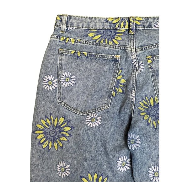 Juny Jeans Women's Size M Blue Denim Straight Leg Floral Boho Sunflower Casual - Picture 7 of 16